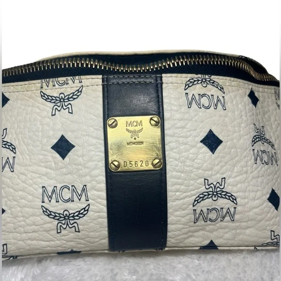 ❌❌SOLD❌❌AUTH MCM Bum Bag Waist Pouch blue and off white - Picture 2 of 12
